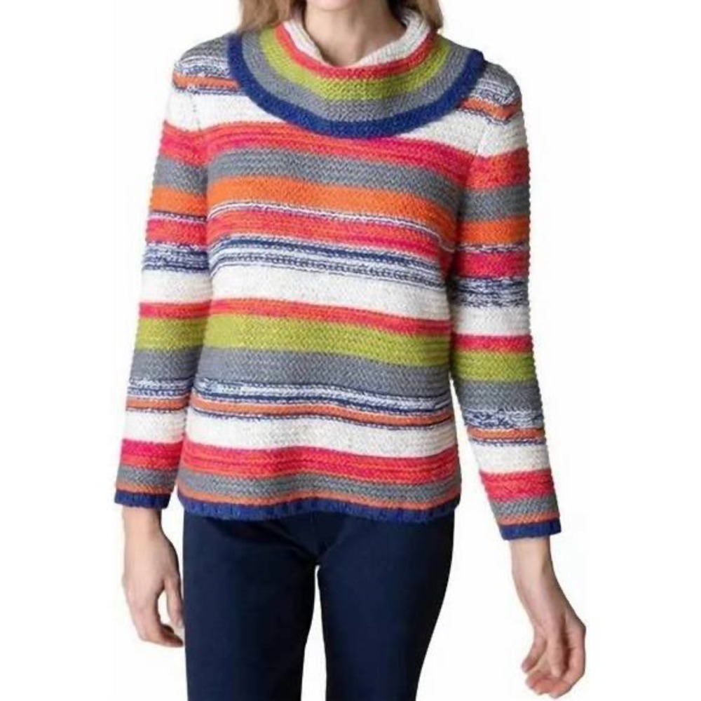 Habitat Women M Rustic Stripe Roll Neck Chunky Knit Sweater Multicolor   Texture